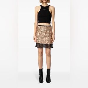 Zadig and Voltaire Sequin Lace Trim mini Skirt - Gold and Black 42